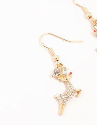 Gold Jumping Diamante Reindeer Earrings - link has visual effect only