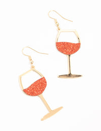 Red Glittery Wine Glass Drop Earrings - link has visual effect only