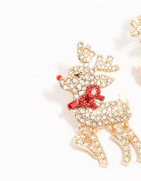 Gold Diamante Red Nosed Reindeer Earrings - link has visual effect only