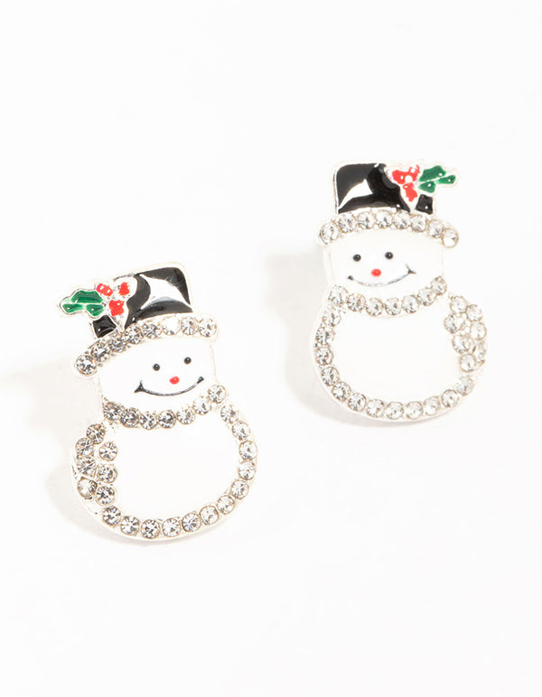 Diamante Snowman Silver Earrings