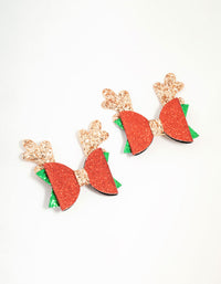 Red Glitter Reindeer Bow Hair Clips 2-Pack - link has visual effect only