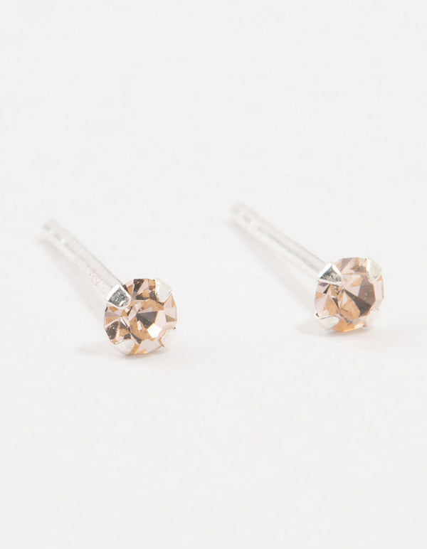 Peach Czech Bohemia Crystal Sterling Silver Stud Earrings