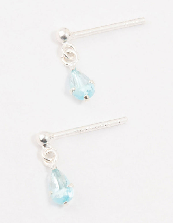 Sterling Silver Pear Shaped Blue Cubic Zirconia Drop Earrings