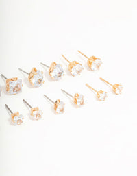 Gold Mixed Shaped Diamante Stud Earrings 8-Pack - link has visual effect only