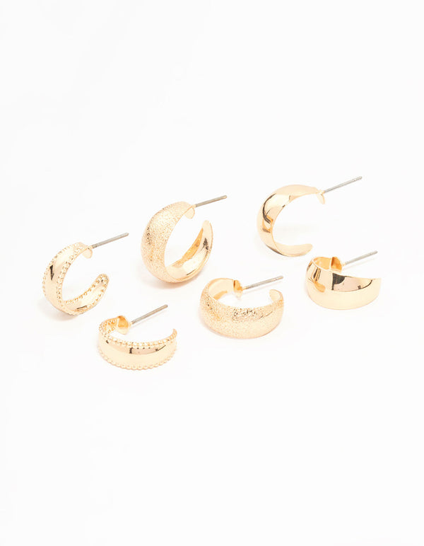 Gold Hammered & Teardrop Hoop Earrings 3-Pack