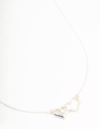 Silver Solid Heart Link Necklace - link has visual effect only