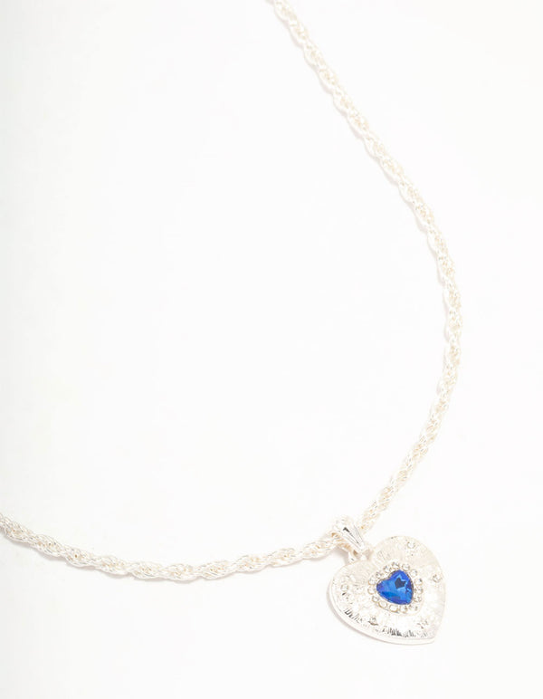 Silver Twisted Rope Diamante Heart Necklace