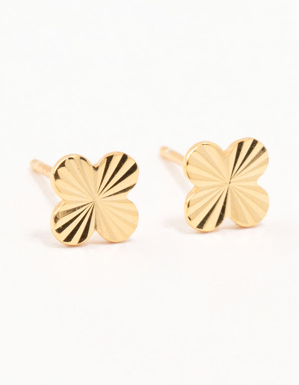 Gold Plated Sterling Silver Ribbed Clover Stud Earrings