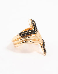 Black Diamante & Gold Stacked Snake Ring - link has visual effect only