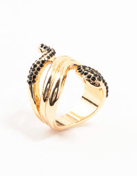 Black Diamante & Gold Stacked Snake Ring - link has visual effect only