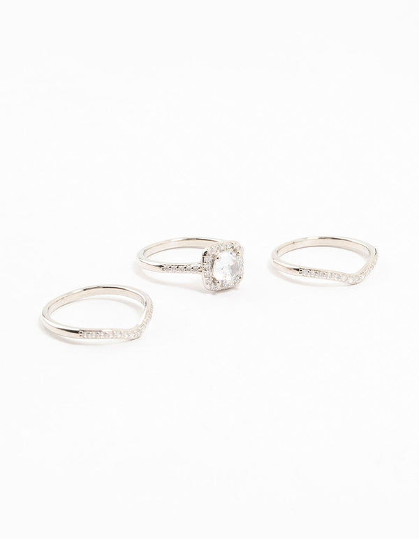 Silver Pointed & Halo Ring Pack