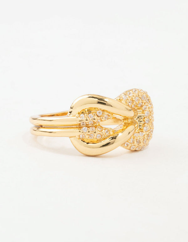 Gold Bold Diamante Knotted Ring