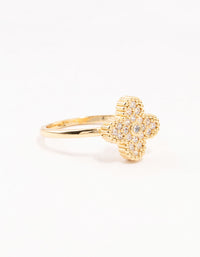 Gold Plated Cubic Zirconia Clover Statement Ring - link has visual effect only