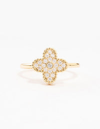 Gold Plated Cubic Zirconia Clover Statement Ring - link has visual effect only