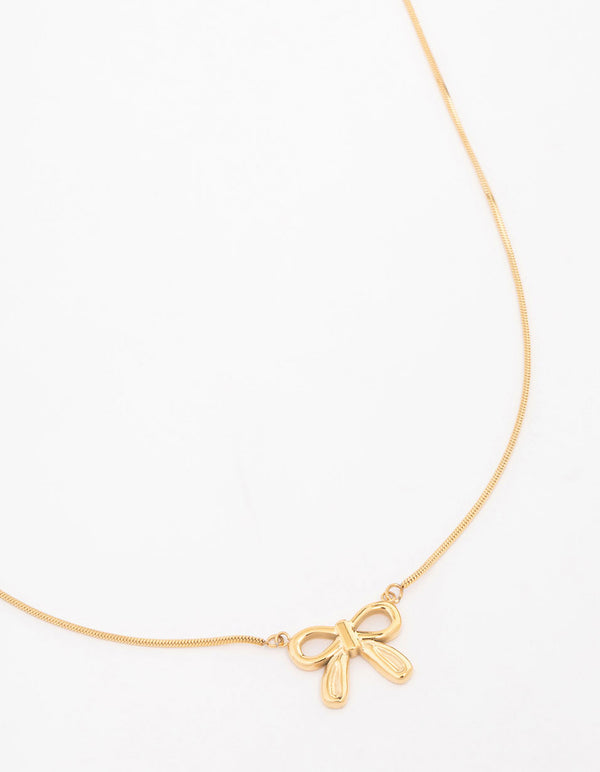 Waterproof Gold Plated Stainless Steel Pendant Bow Necklace