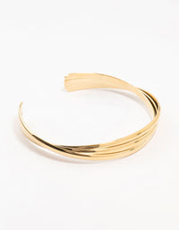 Waterproof Gold Plated  Stainless Steel Twisted Ribbed Wrist Cuff - link has visual effect only