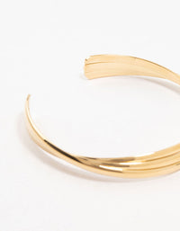 Waterproof Gold Plated  Stainless Steel Twisted Ribbed Wrist Cuff - link has visual effect only