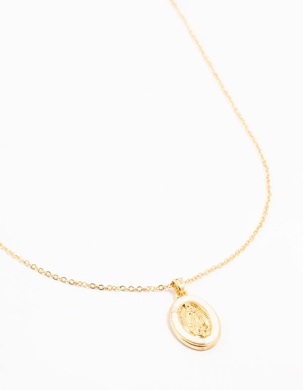 Gold Plated Pearlescent Mary Necklace