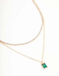 Gold Diamante & Baguette Cut Green Diamante Layered Necklace - link has visual effect only