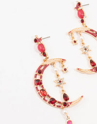 Gold Celestial Red  Stone Drop Earrings - link has visual effect only