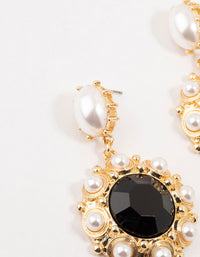 Gold & Black Pearl Stone Antique Drop Earrings - link has visual effect only