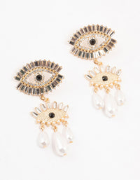 Gold & Black Pearl Evil Eye Drop Earrings - link has visual effect only