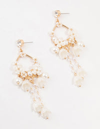 Gold Pearlised Flower Drop Earrings - link has visual effect only