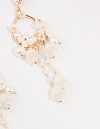 Gold Pearlised Flower Drop Earrings - link has visual effect only