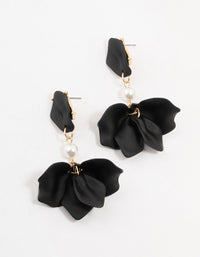 Black Coated Pearl Floral Drop Earrings - link has visual effect only