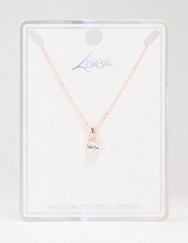 Rose Gold Czech Bohemia Crystal Solitaire Necklace