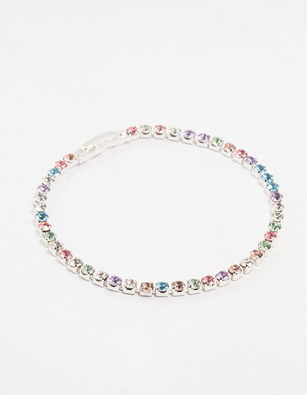 Multicoloured Czech Bohemia Crystal Silver Fine Cup Chain Clasp Bracelet