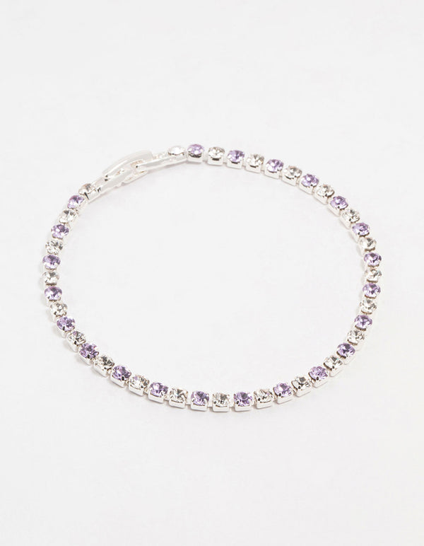 Purple Czech Bohemia Crystal Silver Tennis Bracelet