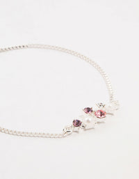 Pink Czech Bohemia Crystal Silver & Pearl Cluster Toggle Bracelet - link has visual effect only