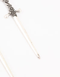 Antique Silver Floral Sword Drop Earrings - link has visual effect only