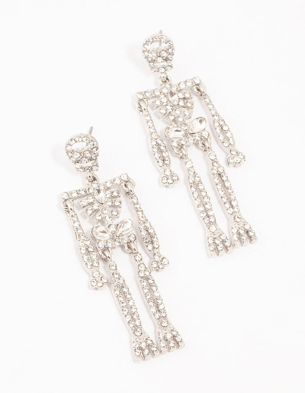 Glam Skeleton Rhodium Drop Earrings