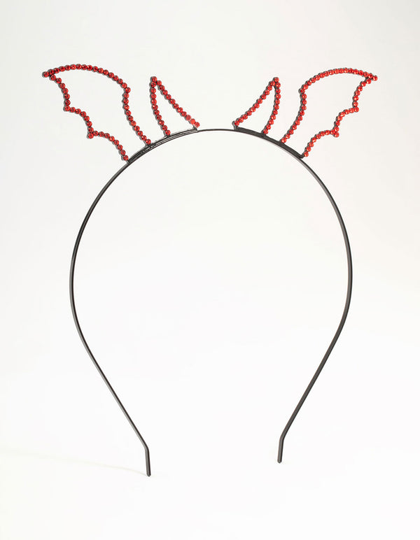 Red Diamante Devil Horn Black  Headband