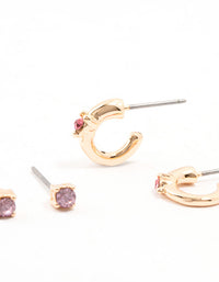 Gold Mixed Round & Marquise Purple Diamante Crystal Earrings 3-Pack - link has visual effect only