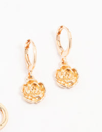 Gold Cubic Zirconia Butterfly & Flower Earrings 3-Pack - link has visual effect only