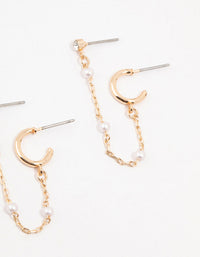 Gold Pearl Chain & Bow Earrings 3-Pack - link has visual effect only