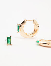 Gold Baguette Green Marquise Huggie Earrings 3-Pack - link has visual effect only