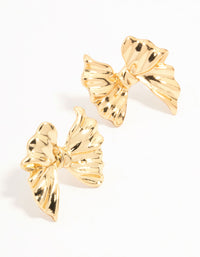 Real Gold Plated Ribbed Bow Earrings - link has visual effect only