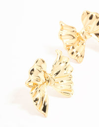 Real Gold Plated Ribbed Bow Earrings - link has visual effect only