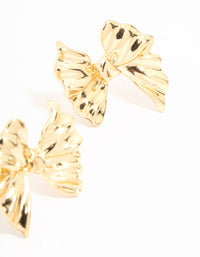 Real Gold Plated Ribbed Bow Earrings - link has visual effect only