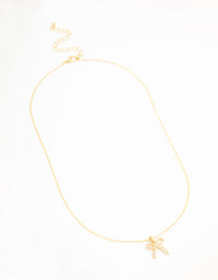 Real Gold Plated Pave Set Cubic Zirconia Bow Necklace - link has visual effect only