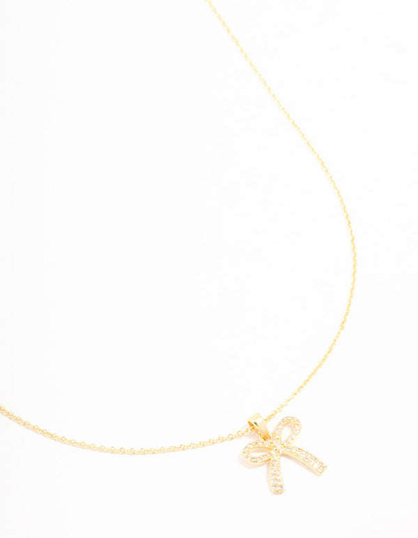 Real Gold Plated Pave Set Cubic Zirconia Bow Necklace