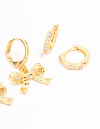 Gold Plated Brass Bow Drop & Cubic Zirconia Huggie & Stud Earrings 3-Pack - link has visual effect only