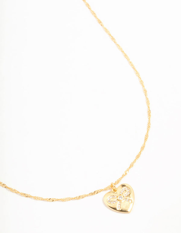 Real Gold Plated Heart Bow Locket Pendant Necklace