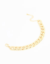 Gold Plated Flat Curb Chain Bracelet - link has visual effect only