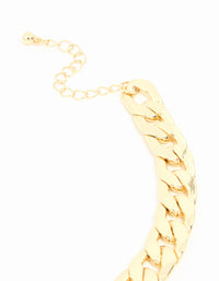 Gold Plated Flat Curb Chain Bracelet - link has visual effect only