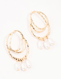 Gold Textured Oval Pearl Drop Earrings - link has visual effect only